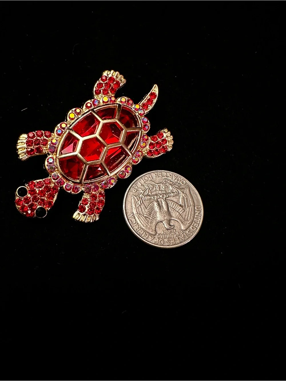 Crystal Turtle Brooches - Blue & Red Rhinestone Set